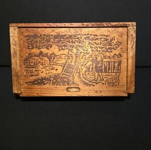 Vintage Wooden Box with Engraved Design